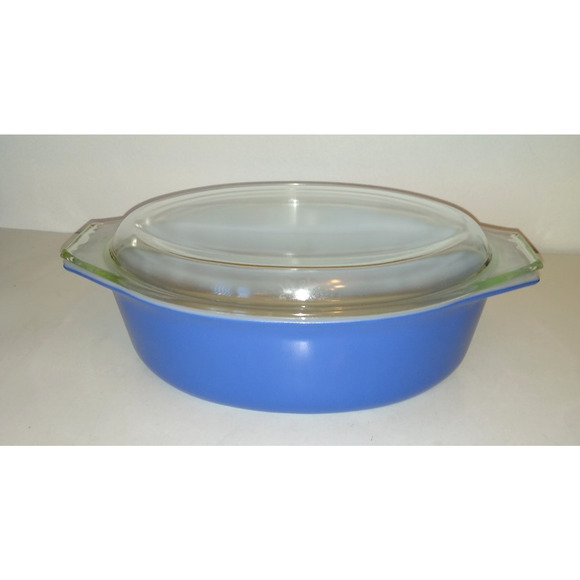 Pyrex Blue Oval Casserole Dish w Clear Lid Vintage 2-1/2 Quart 045 - Picture 1 of 9